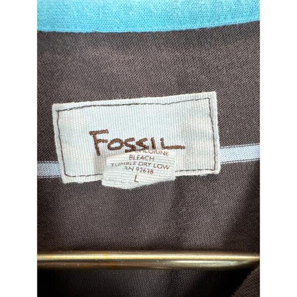 FOSSIL Mens Blue Brown Blue White Polo Shirt Striped Short Sleeve Size Large - Picture 4 of 5